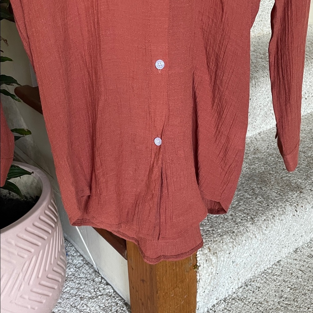 Zoye Chen Rustic Orange Fall Button-Up Shirt - image 6